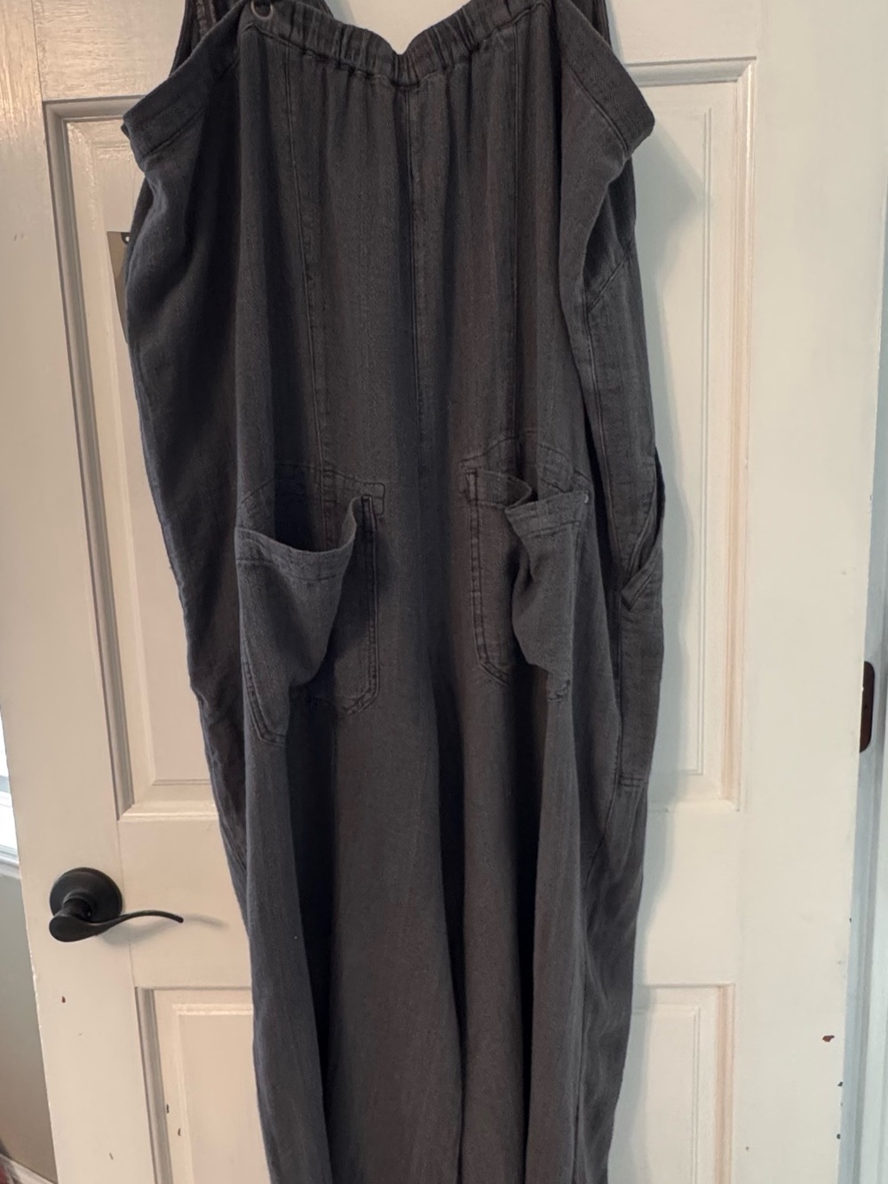 Pilcro by Anthropologie Charcoal Gray V-Neck Linen-Blend Jumpsuit - Picture 2 of 4